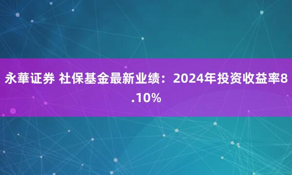 永華证券 社保基金最新业绩：2024年投资收益率8.10%